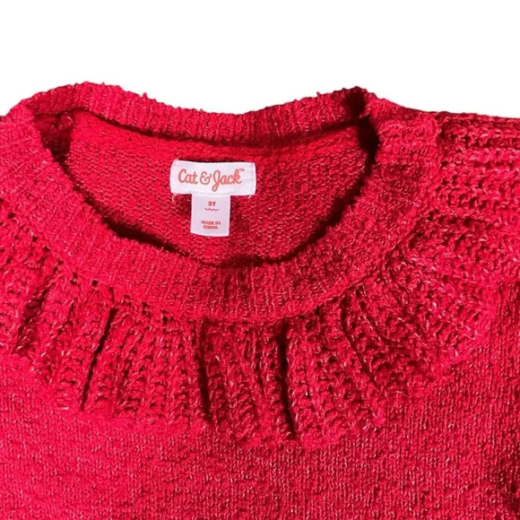 2 Piece Cat & Jack 5T Soft Red Sweater & Levis Black Skinny Pull on Jegging SZ 6 - Picture 4 of 8